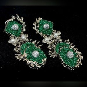 Handcrafted crush stones earrings, Pakistani Indian earrings, formal jewelry